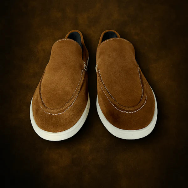 Suede  Brown Leather Loafers