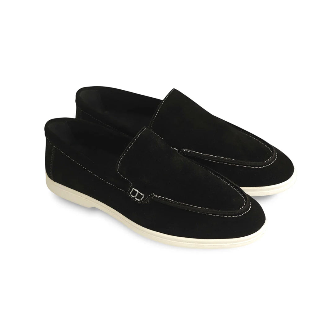 Suede Leather Loafers Black