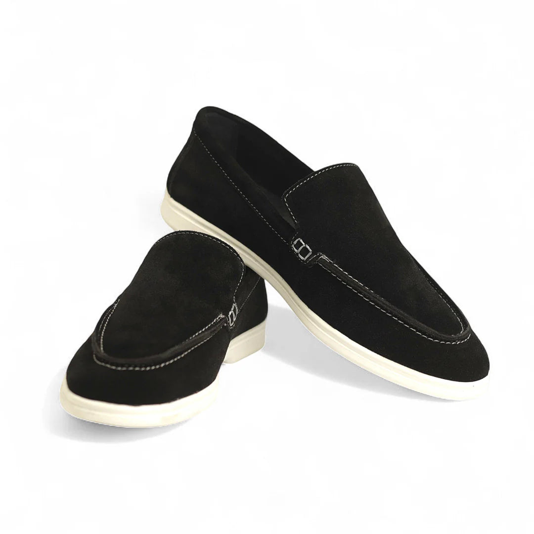 Suede Leather Loafers Black