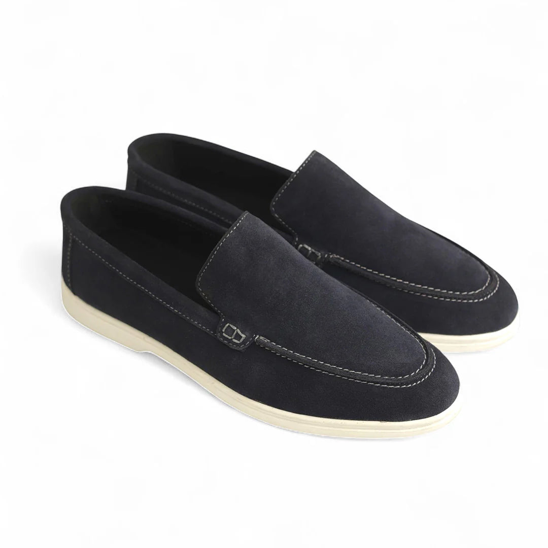 Suede Leather Loafers Navy Blue