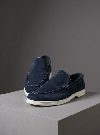 Suede Leather Loafers Navy Blue