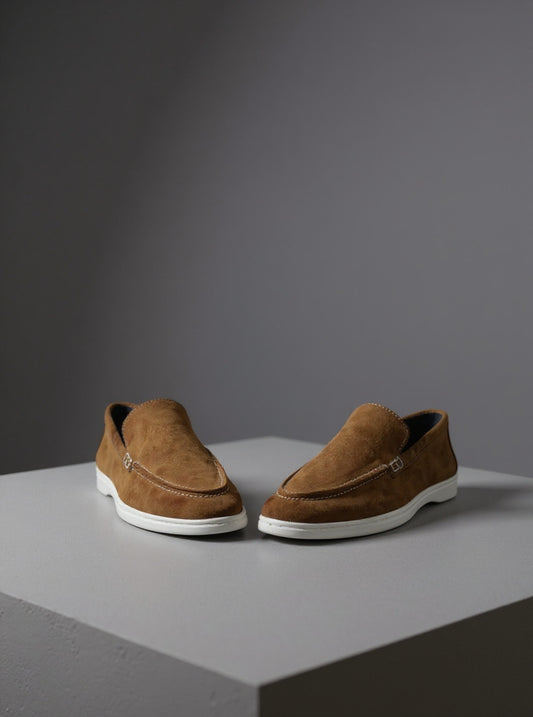 Suede  Brown Leather Loafers