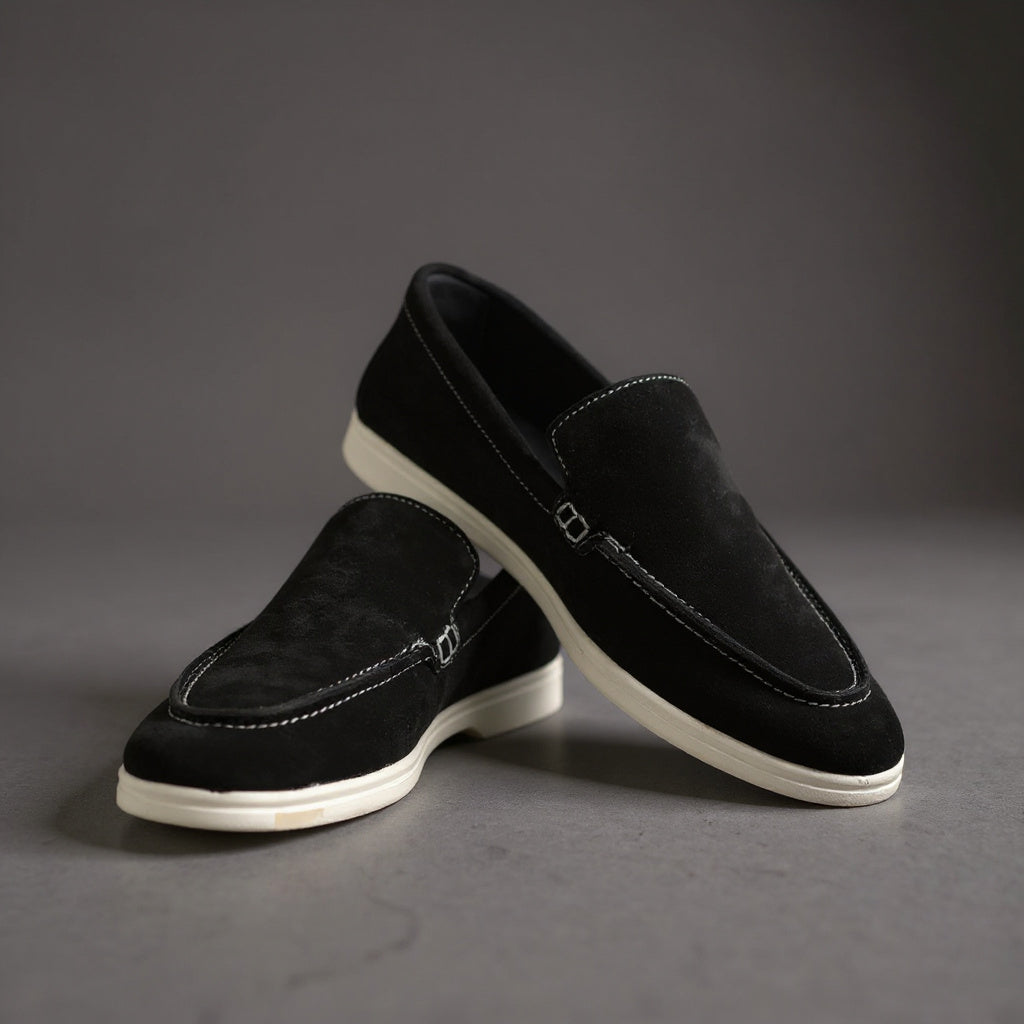 Suede Leather Loafers Black