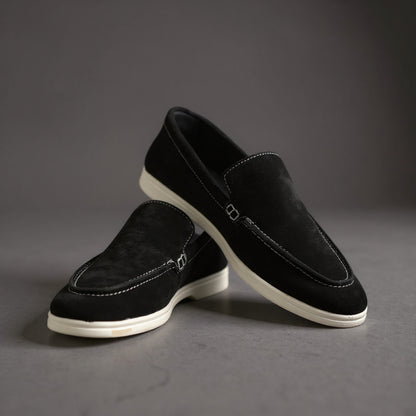 Suede Leather Loafers Black