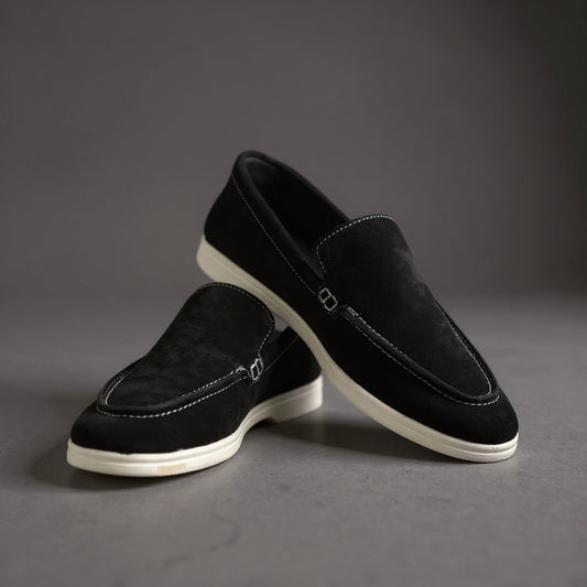 Suede Leather Loafers Black