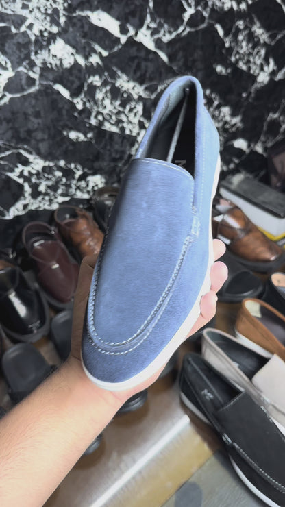 Suede Leather Loafers Navy Blue